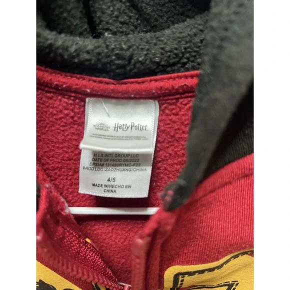 Harry Potter Gryffindor Jacket Hoodie Kids Size 4/5 Red & Black - Picture 6 of 8